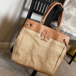 Tote Bag in Tan and Cream - Classic Leather Trim